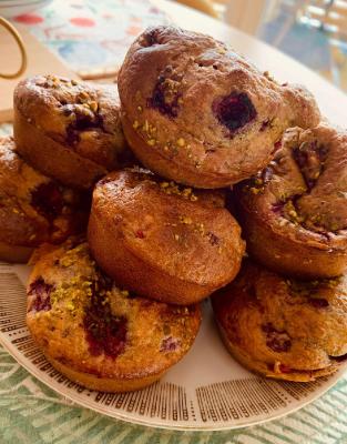 Muffins à la framboise & pistache